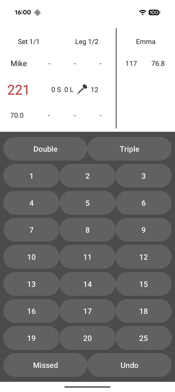 Scoreboard during a game of 501 with number pad