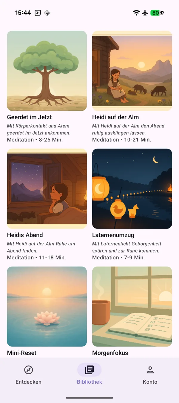 Bibliothek mit illustrierten Meditationen