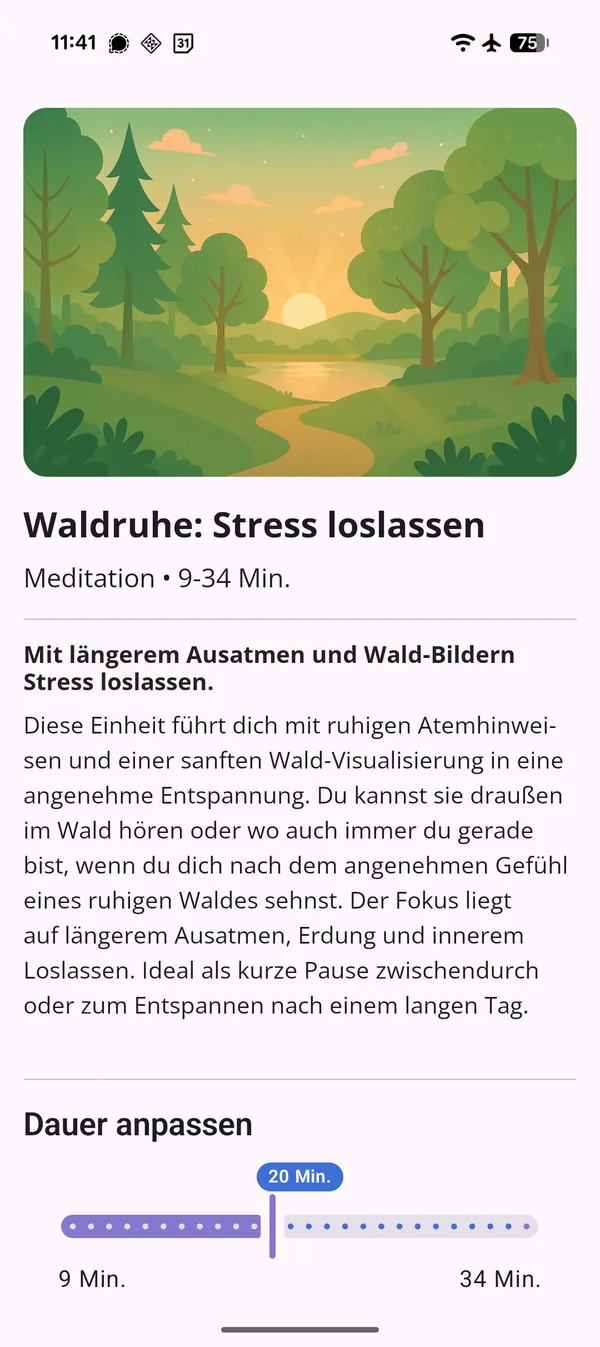 Meditation Waldruhe mit Regler für die Dauer