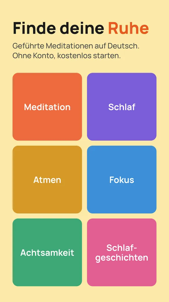 Finde deine Ruhe: geführte Meditationen auf Deutsch, ohne Konto