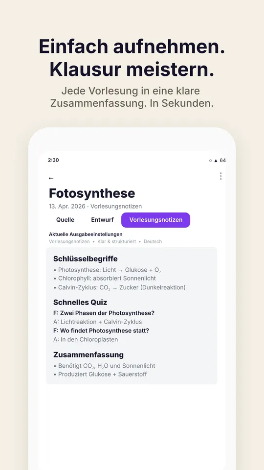 Einfach aufnehmen. Klausur meistern.