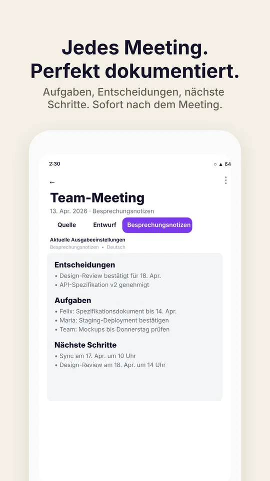 Jedes Meeting. Perfekt dokumentiert.