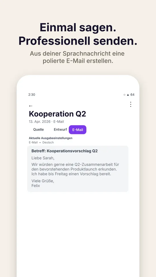 Einmal sagen. Professionell senden.