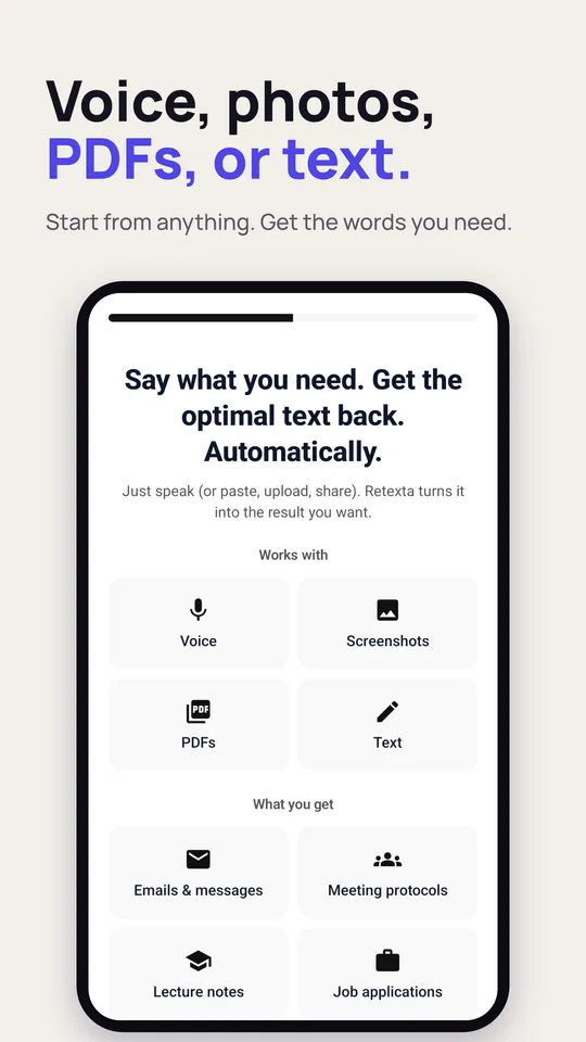 음성, 사진, PDF, 텍스트